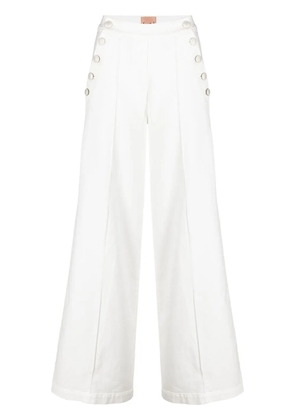 Nude high-waisted button-detail denim trousers - White