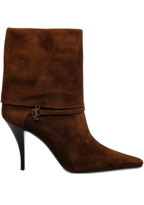 Saint Laurent 85mm logo-plaque heeled boots - Brown