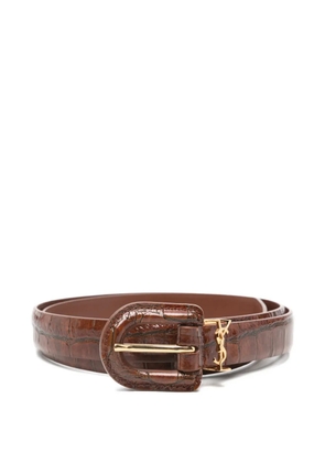 Saint Laurent crocodile-effect logo belt - Brown