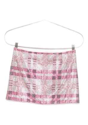 Self-Portrait crystal-embellished plaid mini skirt - Pink