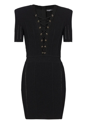 Balmain V-neck lace-up minidress - Black