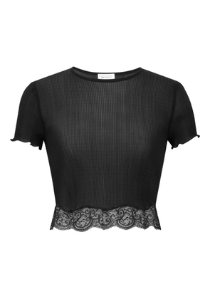 Saint Laurent ribbed lace-hem top - Black