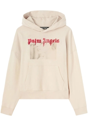 Palm Angels portrait-print cotton hoodie - Neutrals