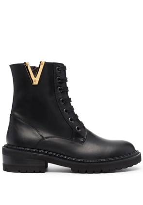 Via Roma 15 logo-hardware leather boots - Black