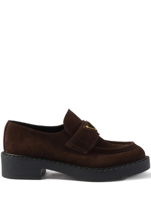 Prada suede triangle-logo loafers - Brown