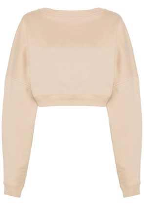 Saint Laurent logo-embroidered cropped sweatshirt - Neutrals
