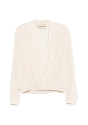 Valentino Garavani lace-neck blouse - Neutrals