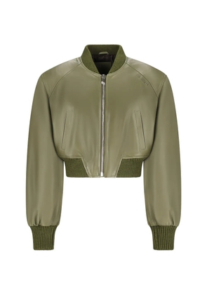 The Attico cropped leather bomber jacket - Green