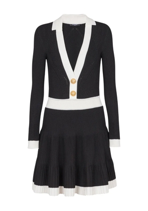 Balmain V-neck pleated mini dress - Black