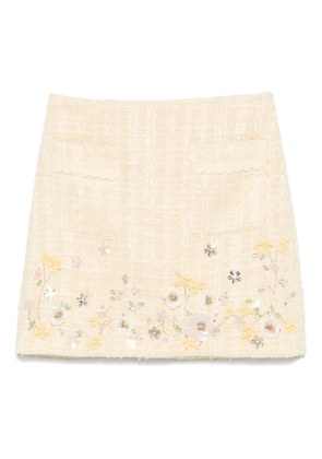 Elisabetta Franchi floral-embroidered tweed mini skirt - Yellow