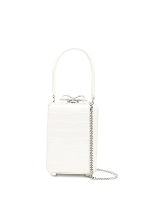 Self-Portrait micro crocodille-effect leather tote bag - Neutrals