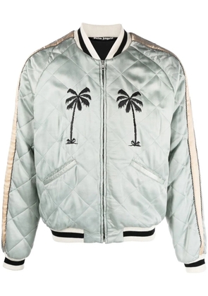 Palm Angels embroidered-motif quilted jacket - Grey