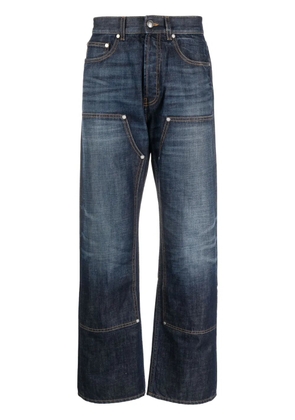 Palm Angels monogram-embroidered wide-leg jeans - Blue