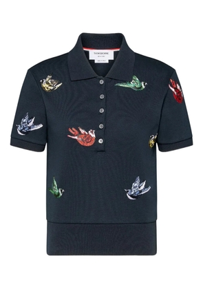 Thom Browne satin-stitch bird-embroidery polo top - Blue