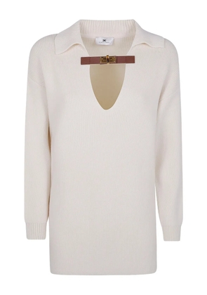 Elisabetta Franchi collar-buckle wool sweater - White
