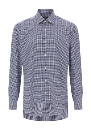 Barba gingham-pattern cotton shirt - Blue