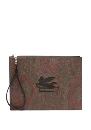 ETRO paisley-print logo-embroidered clutch bag - Brown