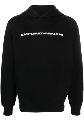 Emporio Armani logo-print cotton hoodie - Black