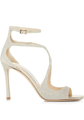 Jimmy Choo 95mm Azia glittered buckled sandals - Silver