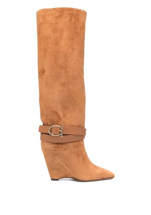 Ferragamo 90mm buckle-strap knee-high boots - Brown