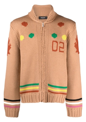 DSQUARED2 intarsia-knit zip-up cardigan - Brown
