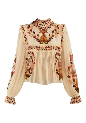 FARM Rio ruffled floral blouse - Neutrals