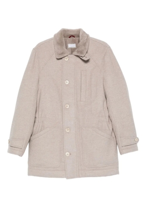Brunello Cucinelli trimmed-collar single-breasted coat - Neutrals