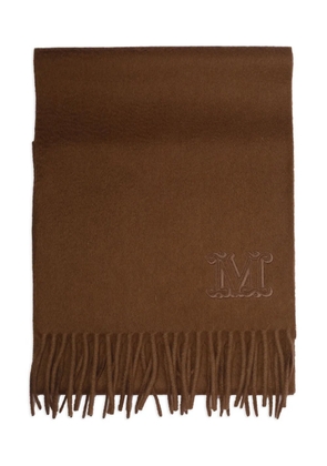 Max Mara embroidered-logo fringe scarf - Brown