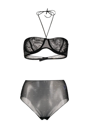 Oséree crystal-embellished mesh bra set - Black