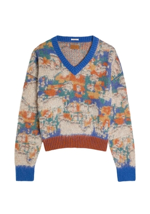 MOTHER The Crop Varsity V-neck floral sweater - Neutrals