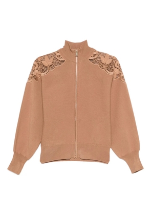 TWINSET lace-insert zip-up jacket - Neutrals
