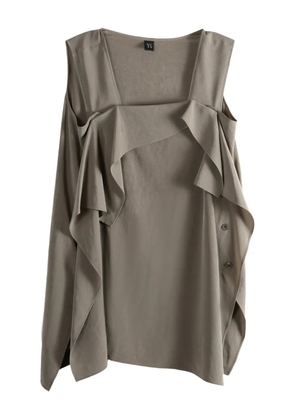 Y's ruffled square-neck top - Grey