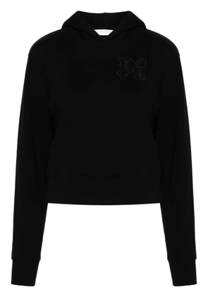 Palm Angels logo-embroidered cotton hoodie - Black