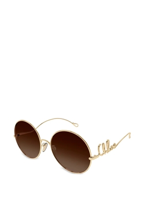 Chloé Eyewear logo-lettering round-frame sunglasses - Gold