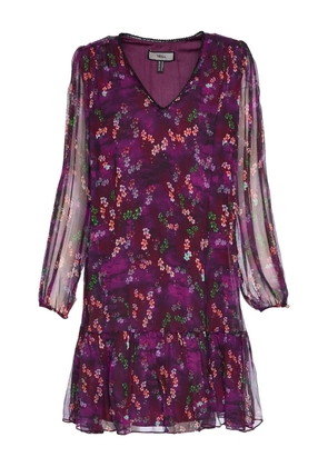 NISSA ruffle floral silk mini dress - Purple