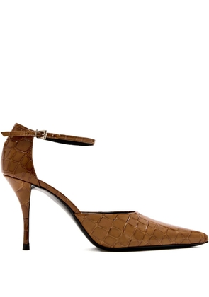 Jude 90mm Court ankle-strap crocodile-effect pumps - Brown