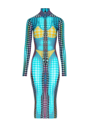 Jean Paul Gaultier high-neck dots-print midi dress - Blue