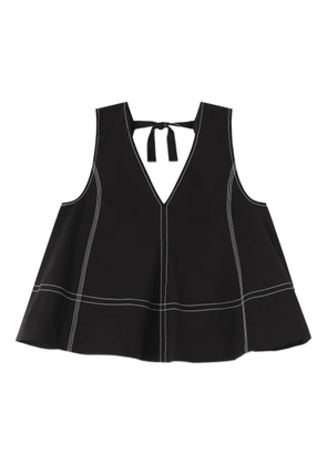 GANNI V-neck topstitch top - Black