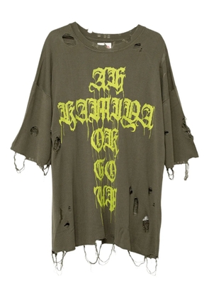 KAMIYA cross-print distressed T-shirt - Green
