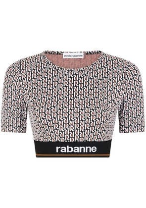 Rabanne monogram-print cropped T-shirt - Black