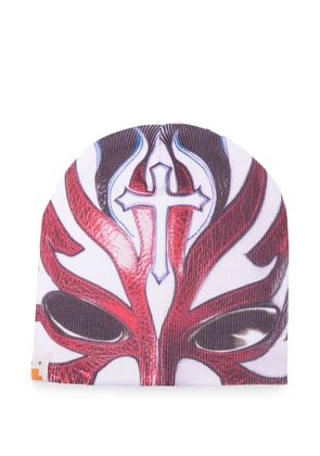 PDF wrestling-mask print beanie hat - Red