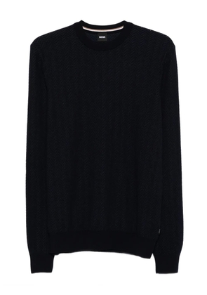BOSS herringbone-pattern crew-neck sweater - Blue
