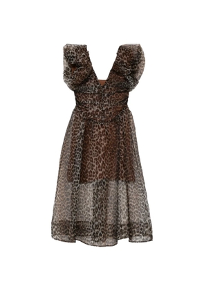 GANNI ruffled animal-print midi dress - Brown