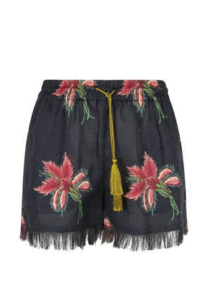 Valentino Garavani floral-pattern tassel-detail shorts - Blue