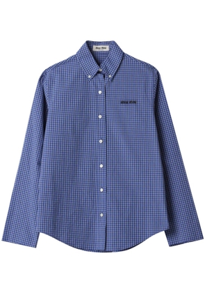 Miu Miu logo-embroidered checked shirt - Blue