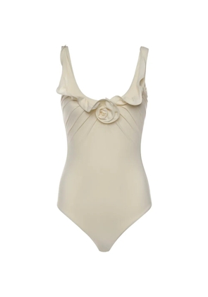 Magda Butrym ruffled floral swimsuit - Neutrals