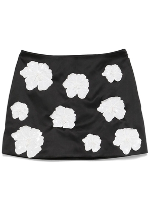 ROTATE BIRGER CHRISTENSEN floral-appliqué satin mini skirt - Black