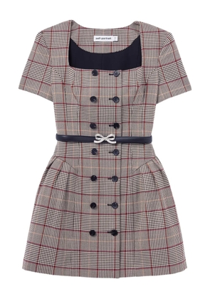 Self-Portrait checked short sleeve mini dress - Neutrals