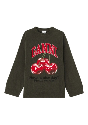 GANNI cherry-print graphic sweater - Green