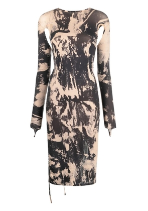 ANDREĀDAMO painterly-print cut-out midi dress - Neutrals